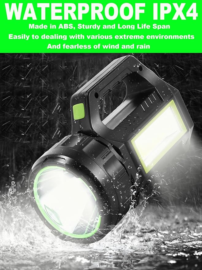 SUYOOULIN Solar LED Spotlight Lantern, Rechargeable Super Bright 10000LM Handheld LED Searchlight Flashlight, Multifunction Camping Lantern Work Light, 5 Light Modes, Waterproof, for Emergency, Home