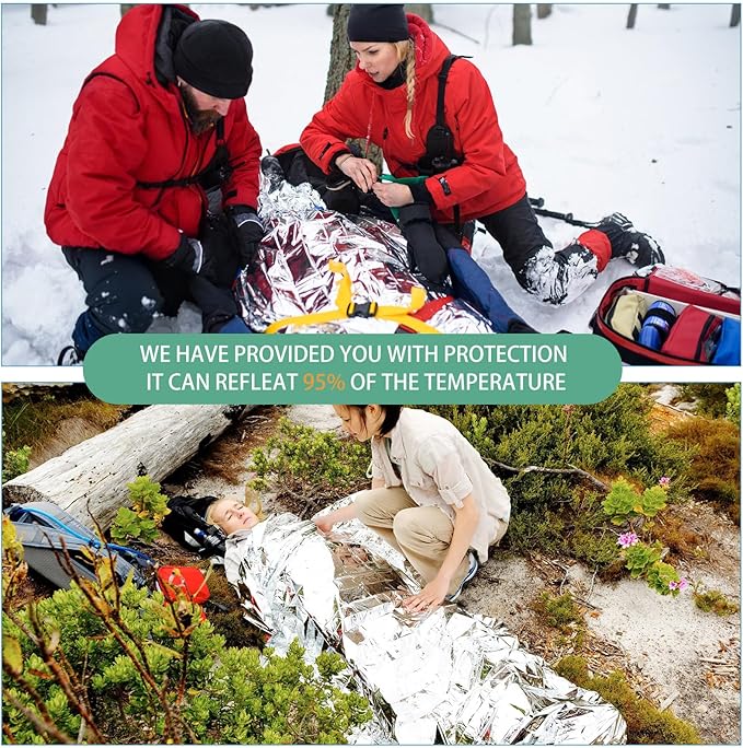 Macarrie 120 Pack Emergency Foil Thermal Blankets Silver Foil Survival Space Blanket Kit for Outdoors, Camping, Hiking, Homeless, Survival or First Aid, Silver
