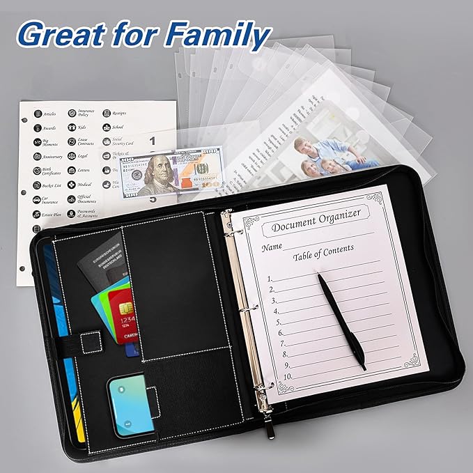 HAUTOCO Important Document Organizer Zipper Life Binder Family Emergency Binder Birth Certificates Protector, in Case I Go Missing Estate Planning Organizer - Include Category Label & Directory