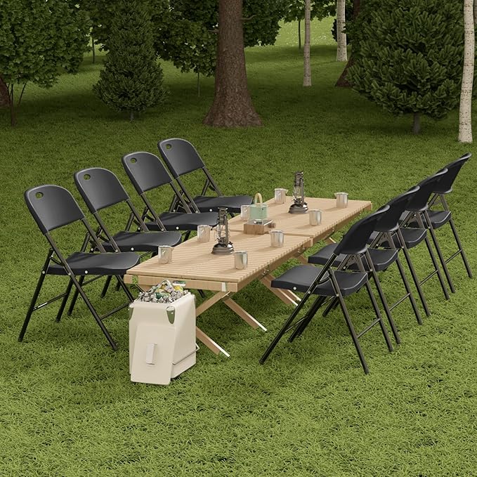 Nazhura 350 Weight Limit Heavy Duty Plastic Folding Chair with Reinfoced Steel Frame for Indoor and Outdoor, Wedding, Party, Restaurant, Meeting Room, Patio and Garden (Black, 10 Pack)