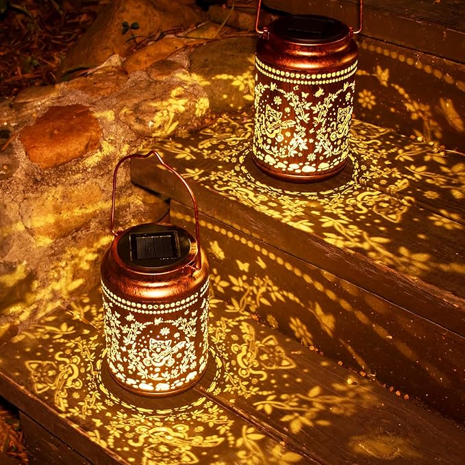 YISITEONE Cat Outdoor Solar Lanterns, Garden Waterproof Metal Hanging Decor Lights for Patio Yard Pathway Lawn Front Porch, Birthday Gardening Cat Lovers Gifts for Women Mom Grandma