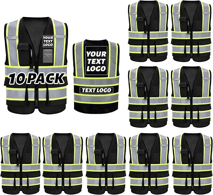 Reflective Safety Vest, High Visibility, Custom Logo for Construction, Roadwork, Traffic, Emergency Use