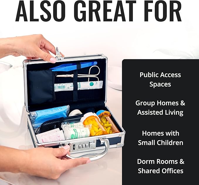 Vaultz Medicine Safe Case w/Combination Lock - Pack of 1 Cases, 8.35 x 5 x 2.5" - Black