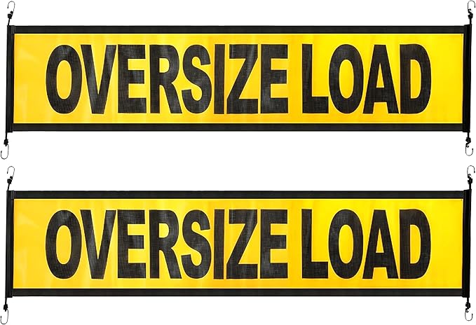 Oversize Load Signs for Trucks 18" x 84", 2 Pack Mesh Nylon Sign with Bungee Cord Metal Hooks for Trailers, and Transport Equipment