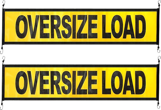 Oversize Load Signs for Trucks 18" x 84", 2 Pack Mesh Nylon Sign with Bungee Cord Metal Hooks for Trailers, and Transport Equipment