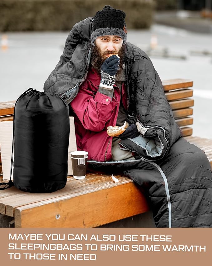 40 Pcs Bulk Sleeping Bags Adult for Homeless, Sleeping Bags Cold Weather Waterproof with Winter Hats Gloves Scarves and Mittens for Camping Emergency Use