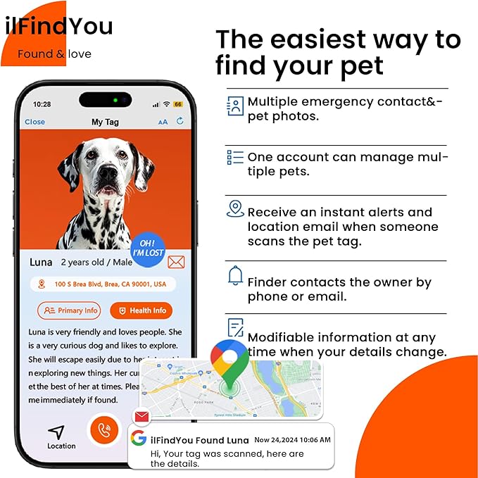 Silicone Dog Tags Personalized for Pets with QR Code, Emergency Contact Info, Anti-Lost, Scan Location Alerts(Blue-L)