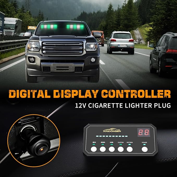XRIDONSEN 2x 17 inch Green White Emergency Lights for Vehicles 40 LED Emergency Dash lights Interior Front/Rear Windshield Strobe Lights Safety Warning for Volunteer Firefighter Vehicles Trucks