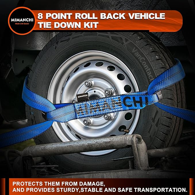 8 Point Roll Back Vehicle Tie Down Kit, with Heavy-Duty Chain Extension on Both Ends, Ratchet Handle - Lockout Kits for Vehicles and Cars Tie Down Straps Tow System - Blue