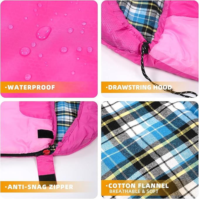 Cotton Flannel Lined Sleeping Bag for Adults Teens Kids, Cold Weather &Warm, 3 Seasons, Lightweight Compact Camping Essentials Equipment, Hiking, Outdoor, Travel