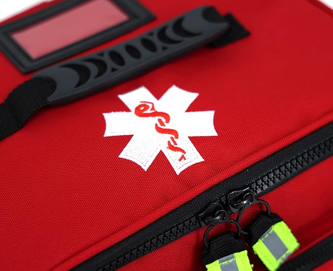 Lightning X Products Lightning X Mid-Sized First Responder EMT Bag | LXMB25 Fully Stocked Aid Kit w/ 200+ BLS Supplies - RED