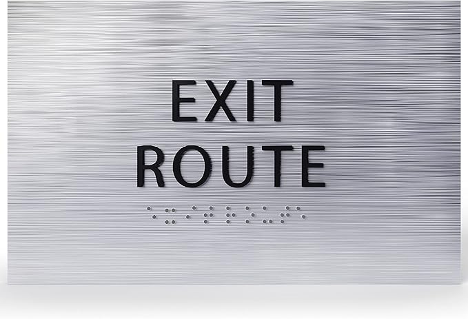 6" X4" Exit Route Sign- Tactile Graphics Grade 2 Braille Text | Modern Utility Wall Mount ADA Compliant Plastic Signs For Schools, Offices, Businesses, Apartments & Restaurants
