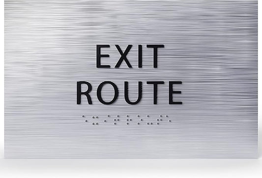 6" X4" Exit Route Sign- Tactile Graphics Grade 2 Braille Text | Modern Utility Wall Mount ADA Compliant Plastic Signs For Schools, Offices, Businesses, Apartments & Restaurants