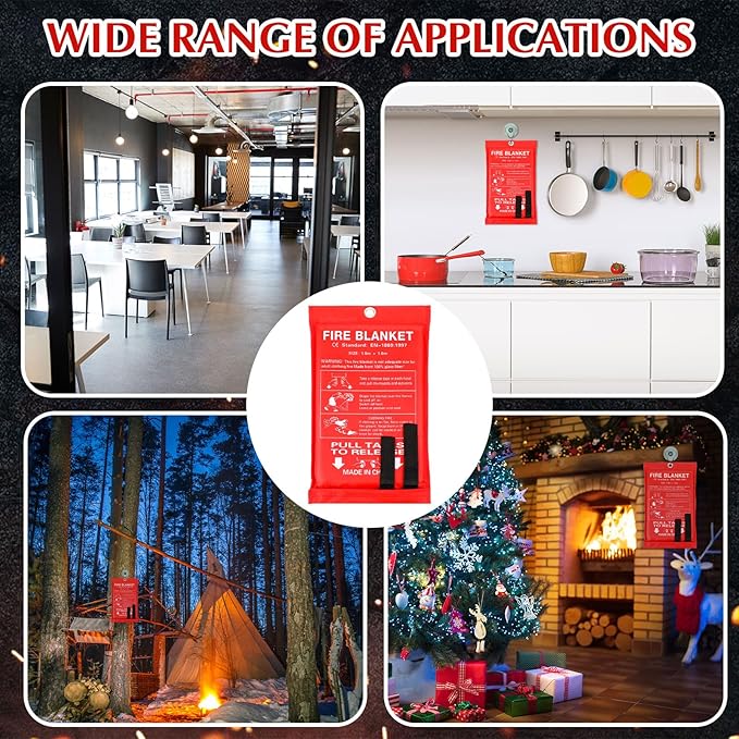 Macarrie 12 Pack Fire Blankets 39” x 39” Fire Blanket Emergency for Home and Kitchen Extinguisher Blankets Fiberglass Suppression Blanket Safety Fireproof Survival for Car Office Warehouse (Red)
