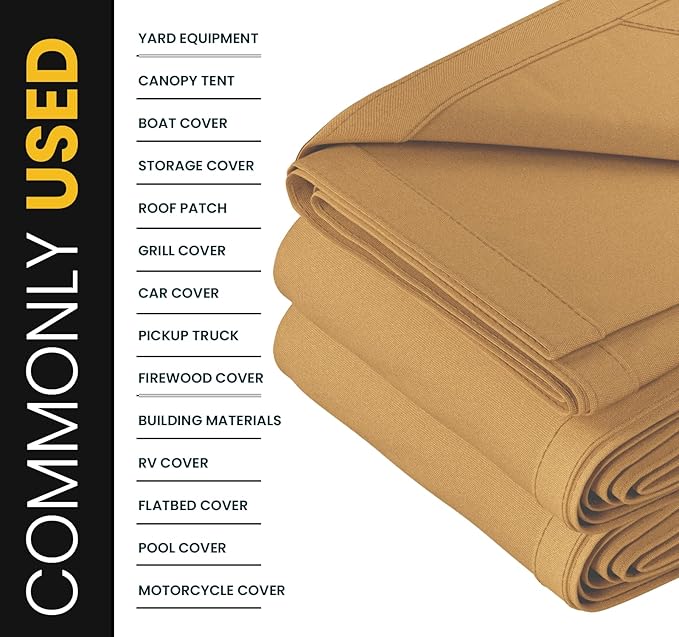 PROTARP Heavy Duty 14 OZ Water Resistant Canvas Tarp, UV Resistant Tarpaulin Cover with Rustproof Brass Grommets, Multipurpose for Canopy, Roof, Camping, Woodpile (Tan 12'X20')
