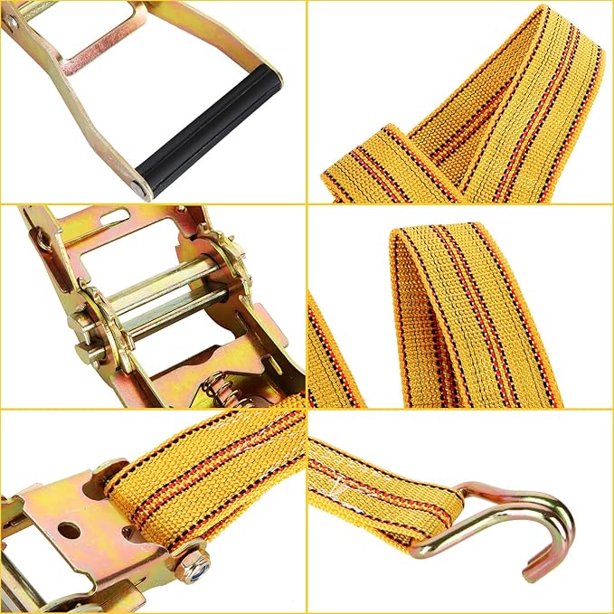 HUBun4 Pack Ratchet Tie Down Straps, 2" x 20 Feet, 8,000 lbs Break Strength, Heavy Duty Cargo Lashing Straps with Double J Hooks for Trucks, Trailers, and Moving