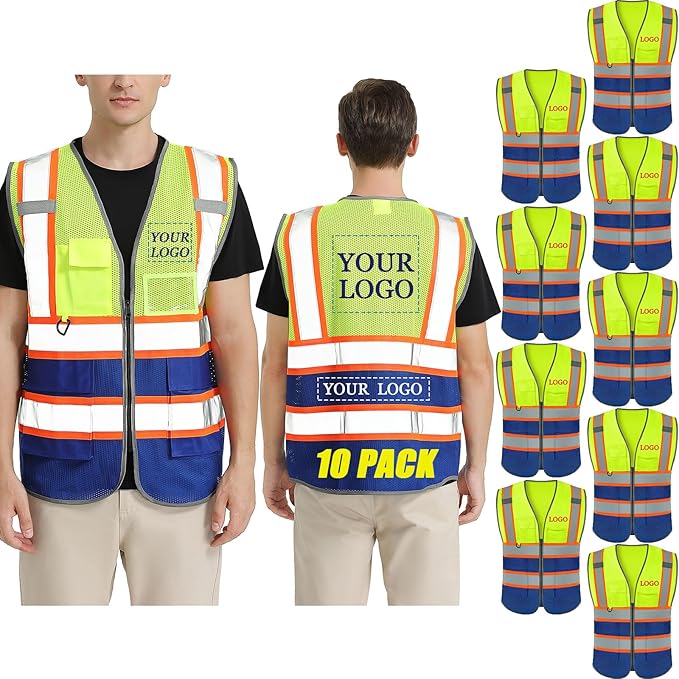 BeautyWill Custom Logo Safety Vest Class 2 High Visibility Reflective Vest for Men - Personalized Logo Team Vest