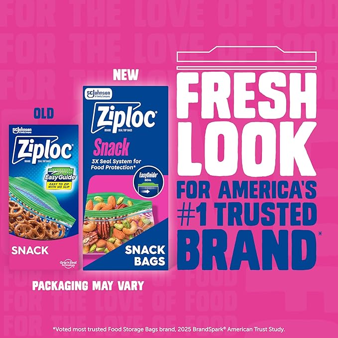Ziploc Snack Bags, Easy Open and Close, Plastic Food Storage Bags, 280 Bags Total (Packaging May Vary)