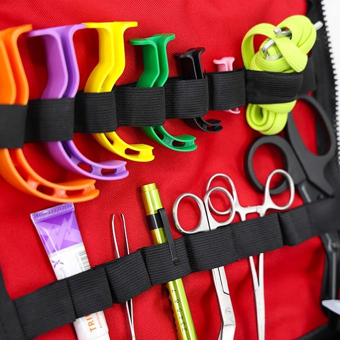 Lightning X Custom Embroidered Trauma Kit & Large EMT Bag w/ 250+ First Aid Supplies & Customized Name Patch | Red