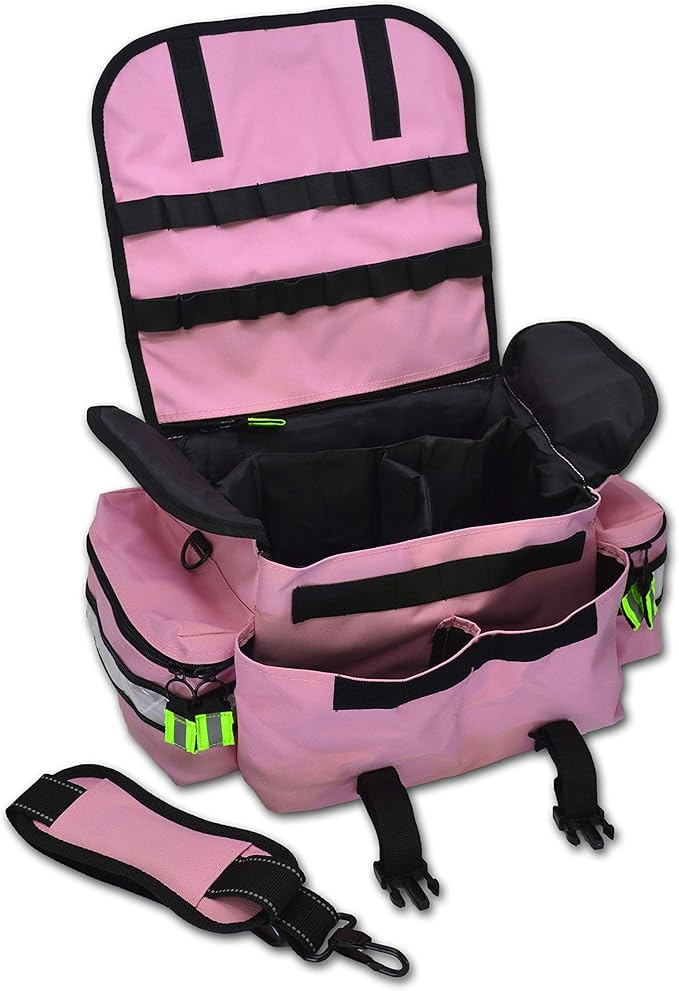 Lightning X Personalized First Responder EMT EMS Trauma Bag w/Stocked First Aid Fill Kit B & Custom Embroidered Name Patch (Pink)