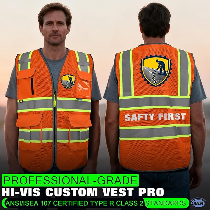 BeautyWill 10 Pack Custom Logo Safety Vest ANSI Class 2 High Visibility Reflective Vest Personalized Construction Vest Bulk