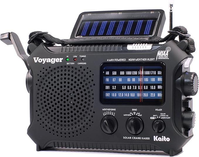 Kaito KA500 5-way Powered Emergency AM/FM/SW NOAA Weather Alert Radio with Solar,Dynamo Crank,Flashlight and Reading Lamp, Color Black