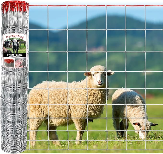 Thickened Heavy Duty 5x164ft Galvanized Farm Fence, Heavy Duty zinc Wire Fence with red Warning Lines