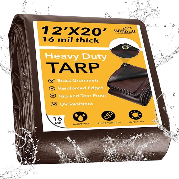 Tarp 12x20FT, 16 Mil Heavy Duty Large Tarps, Waterproof Tarp with Brass Grommets and Reinforced Edges, UV Resistant, Tear&Fade Resistant Poly Tarp for Outdoor Camping Pool Car Tent