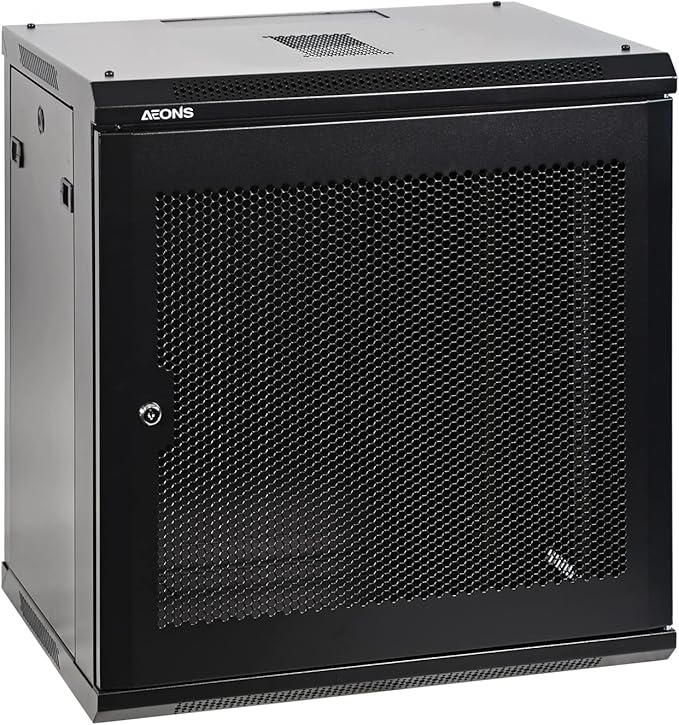 12U Professional Wall Mount Network Server Cabinet Enclosure 19-Inch IT Network Rack Meshed Door Low-Profile Black