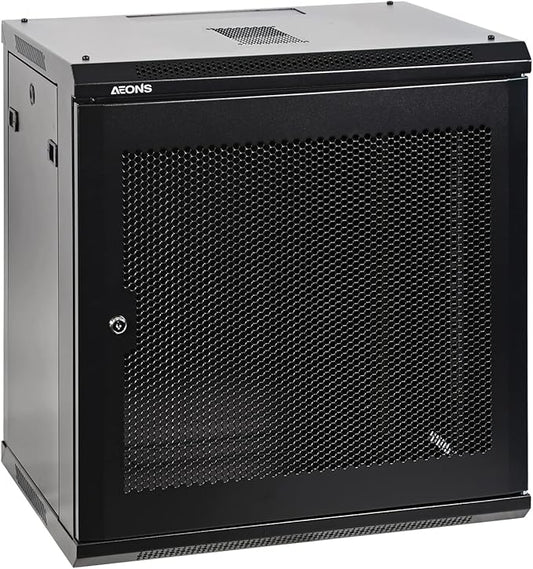 12U Professional Wall Mount Network Server Cabinet Enclosure 19-Inch IT Network Rack Meshed Door Low-Profile Black