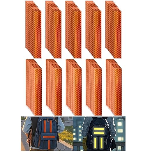 Non Fading Orange Reflective Stickers 1 inch X 6 inch, Outdoor Waterproof High Visibility Warning Safety Adhesive Reflector Tape (100 Pcs)