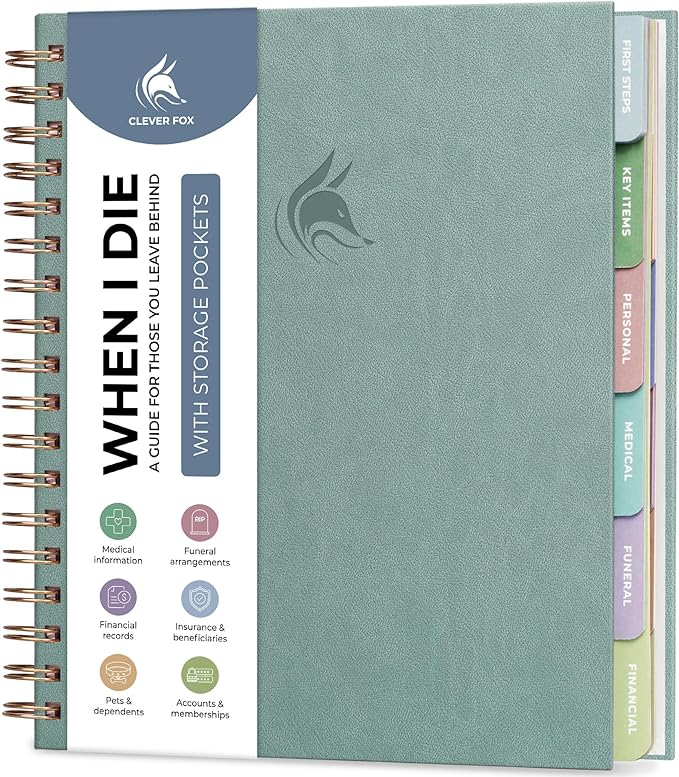Clever Fox When I Die Planner With Pockets for Documents – End-of-Life Organizer Binder for Important Personal Info & Final Wishes (Blue Surf)