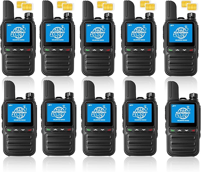 KAYOTOM Lifetime Free Unlimited Range Rapid Global Walkie Talkies PTT Push-to-Talk Over Cellular Nationwide 5000 Miles POC 4G LTE Handheld Long Range Two Way Radio for Team Management (10Pack and SIM)