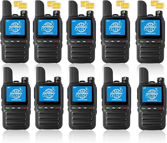 KAYOTOM Lifetime Free Unlimited Range Rapid Global Walkie Talkies PTT Push-to-Talk Over Cellular Nationwide 5000 Miles POC 4G LTE Handheld Long Range Two Way Radio for Team Management (10Pack and SIM)