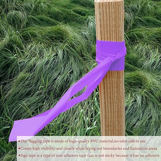 GEYYANG Purple Flagging Tape 6 Pack, Non Adhesive Plastic Ribbon Neon Marking Tape, Hunting Trail Tape, Boundaries and Hazardous Areas Marking, 1.18 in * 98 ft, 3.35 Mil Thick