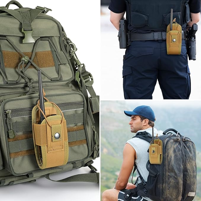 Tactical Radio Holder Radio Holster Molle Radio Pouch Universal Radio Case Military Heavy Duty Radio Bag for Police Firefighter Two Ways Walkie Talkies Vest (Tan-small)