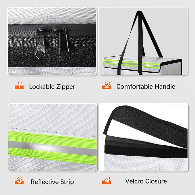 Large Fireproof Document Bags 24x12x12in, Fireproof Document Box for Cash, Photo Albums, Valuables, Extra Large Fireproof Bag Waterproof Document Storage with Reflective Strip, Grey