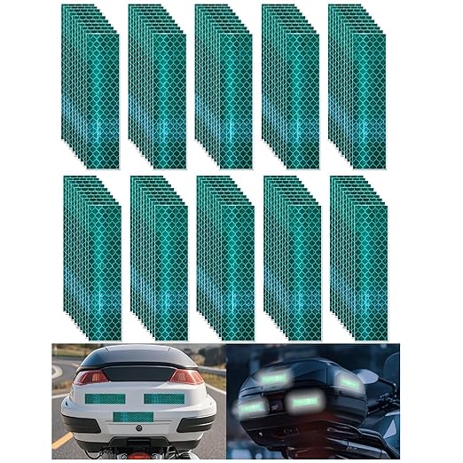 Non Fading Green Reflective Stickers 1 inch X 4 inch, Outdoor Waterproof High Visibility Warning Safety Adhesive Reflector Tape (100 Pcs)
