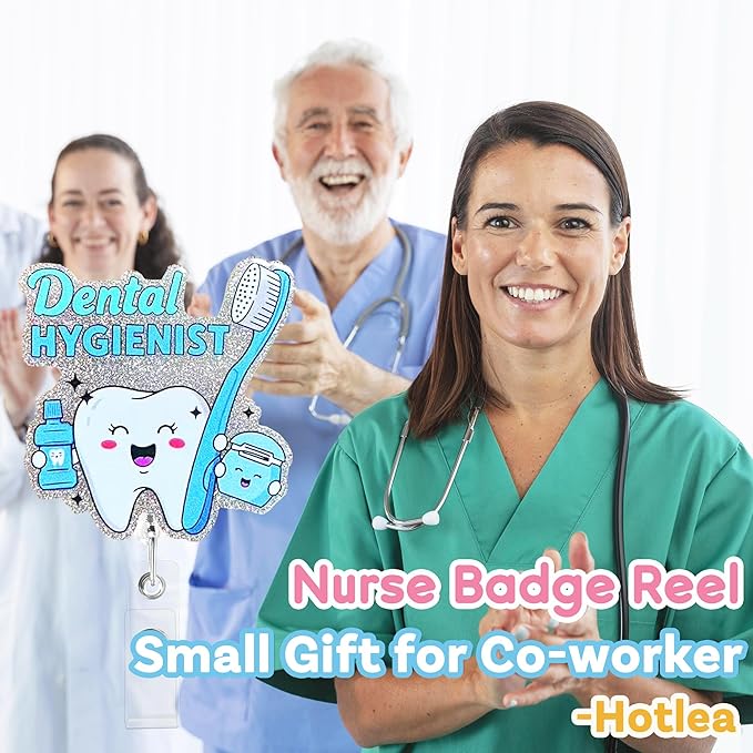 Dental Hygienist Badge Reel with Alligator Clip Funny ID Badge Holders Cute RN LPN CNA MA PCT Badge Buddy Nursing Medical Students Nurse Accessories for Work