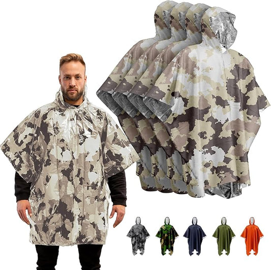 PREPARED4X Emergency Poncho and Mylar Blanket Liner - Waterproof, Wind-Resistant Outdoor Rain Poncho for Camping, Emergencies