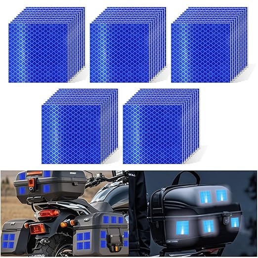 Non Fading Blue Reflective Stickers 3 inch X 3 inch, Outdoor Waterproof High Visibility Warning Safety Adhesive Reflector Tape (50 Pcs)