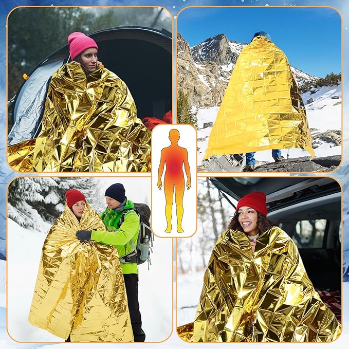 120 Pcs Emergency Blanket Beanie Hat Bulk Homeless Package Care Supplies Survival Kit for Cold Weather Outdoor Camping Hiking (Neutral)