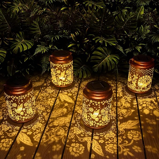 YISITEONE Hummingbird Outdoor Solar Lanterns, Garden Waterproof Metal Hanging Decor Lights for Patio Yard Pathway Lawn Front Porch, Birthday Gardening Gifts for Women Mom Grandma