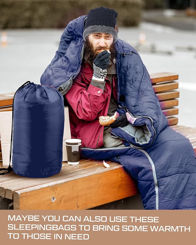 40 Pcs Bulk Sleeping Bags Adult for Homeless, Sleeping Bags Cold Weather Waterproof with Winter Hats Gloves Scarves and Mittens for Camping Emergency Use