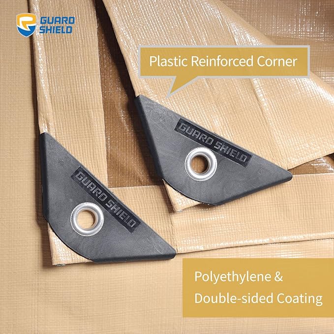 GUARD SHIELD Beige Tarp 12x12 Feet Large Tarps Heavy Duty Outdoor Tarpaulin Cover 12mil