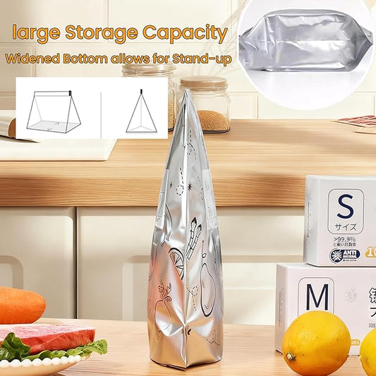 30Pcs Reusable Aluminum Foil Sealable Storage Bags, Thicken Stand Up Foil Sealable Bags with Label and Zip Lock, Aluminum Foil Bags for Food, Vegetable Fruit Meat (10*S+10*M+10*L)