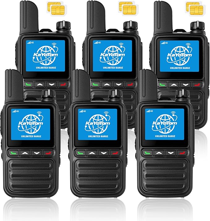 KAYOTOM Lifetime Free Unlimited Range Rapid Global Walkie Talkies PTT Push-to-Talk Over Cellular Nationwide 5000+ Miles POC 4G LTE Handheld Long Range Two Way Radio for Team Management (6Pack and SIM)