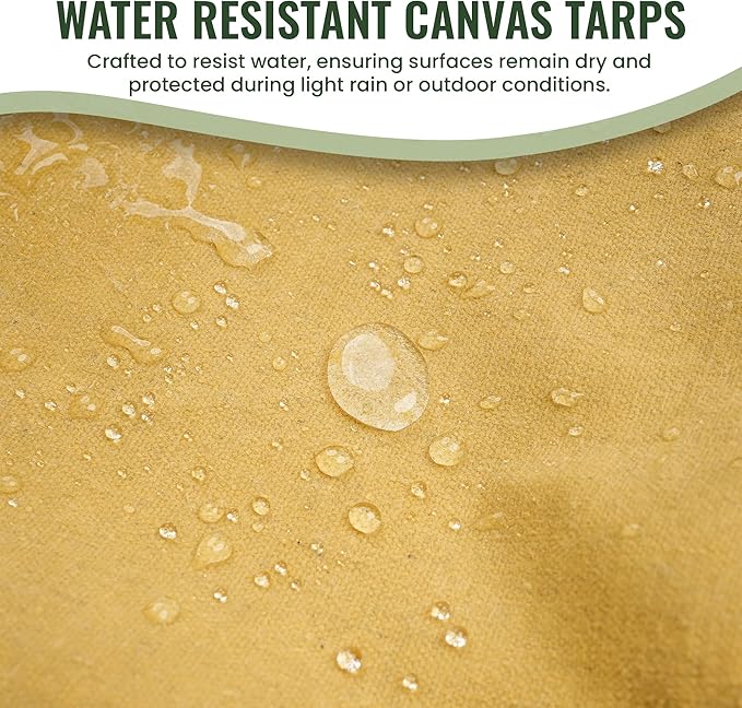 REDIBLUE 8 x 10 ft Heavy Duty Canvas Tarp, Multi Purpose Use for Camping, Tent Canopy, Outdoor, Rustproof Grommets, Durable, Water Resistant, Cotton 17oz - Gold