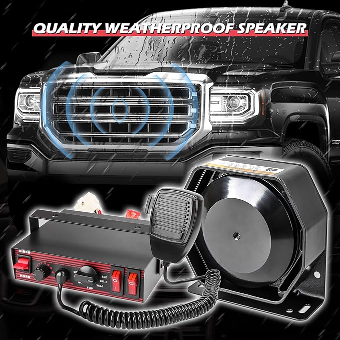 Police Siren 8 Tones PA System 130DB 200 Watt, Heavy Duty Handheld Microphone, Dual 20A Auxiliary Switch, Emergency Siren for Car Truck Vehicles