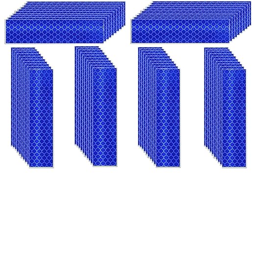 Blue Reflective Stickers 1 inch X 4 inch, Outdoor Waterproof High Visibility Warning Safety Adhesive Reflector Tape (60 Pcs)